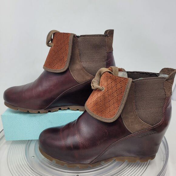 Merrell Boots Burgundy Leather Shoes Hidden Wedge Womens sz 7.5 Cinnamon J48714 - Picture 4 of 7